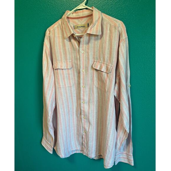 Tommy Bahama Pink & White Linen Long Sleeve Button Down Shirt Men's XL - Picture 5 of 10